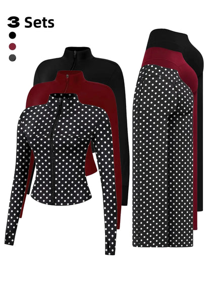 Yoga Set for Women, Long Sleeve Fitted Jacket + High Waist Pants, Quick Dry Sportswear for All Seasons, Perfect for Gym & Daily Wear