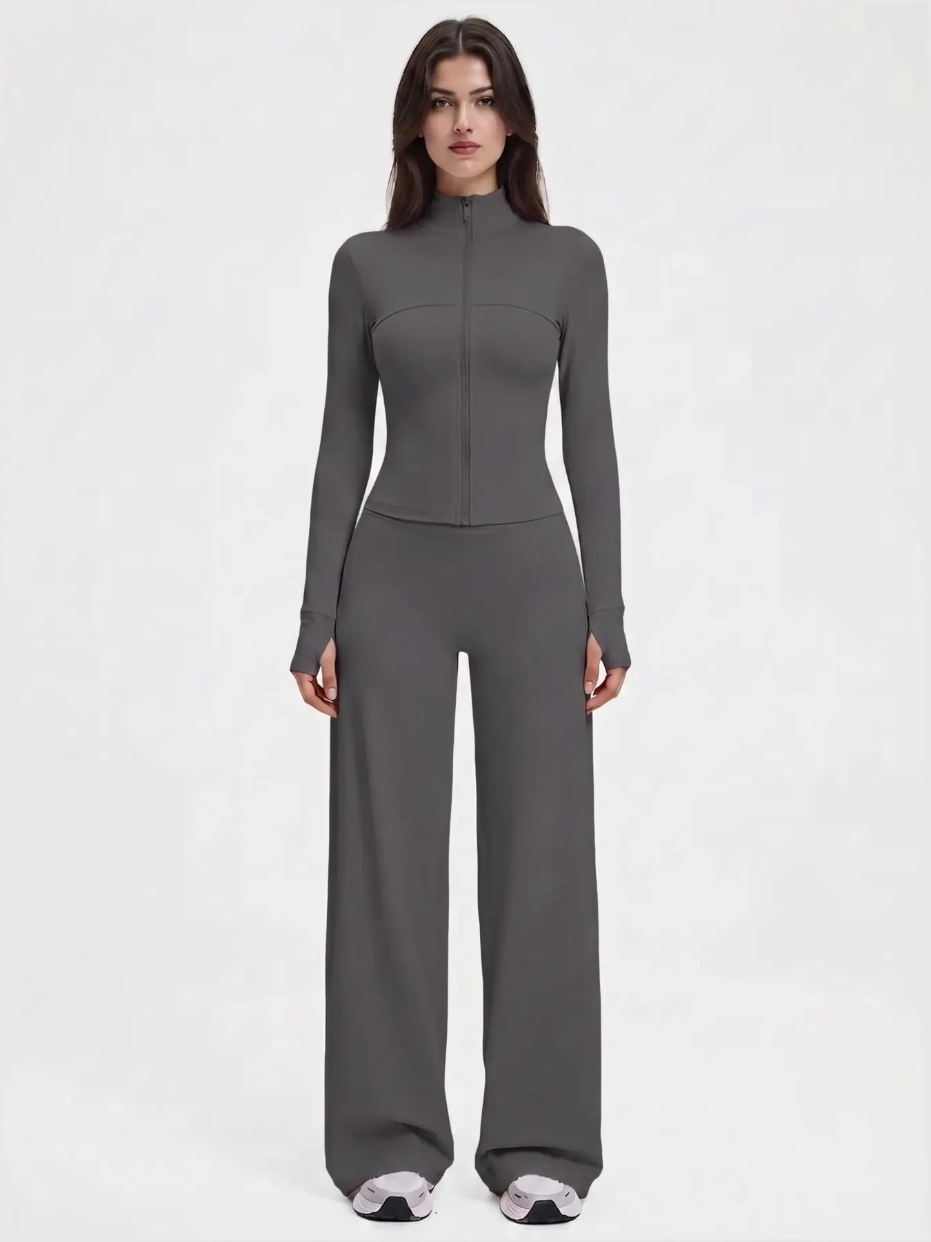 Yoga Set for Women, Long Sleeve Fitted Jacket + High Waist Pants, Quick Dry Sportswear for All Seasons, Perfect for Gym & Daily Wear