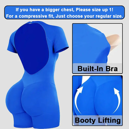 GYMER Impact Short Sleeve One-Piece Padded Bralette with Tummy Control and Butt Lifting Features for Sporty Yoga and Activewear Workouts