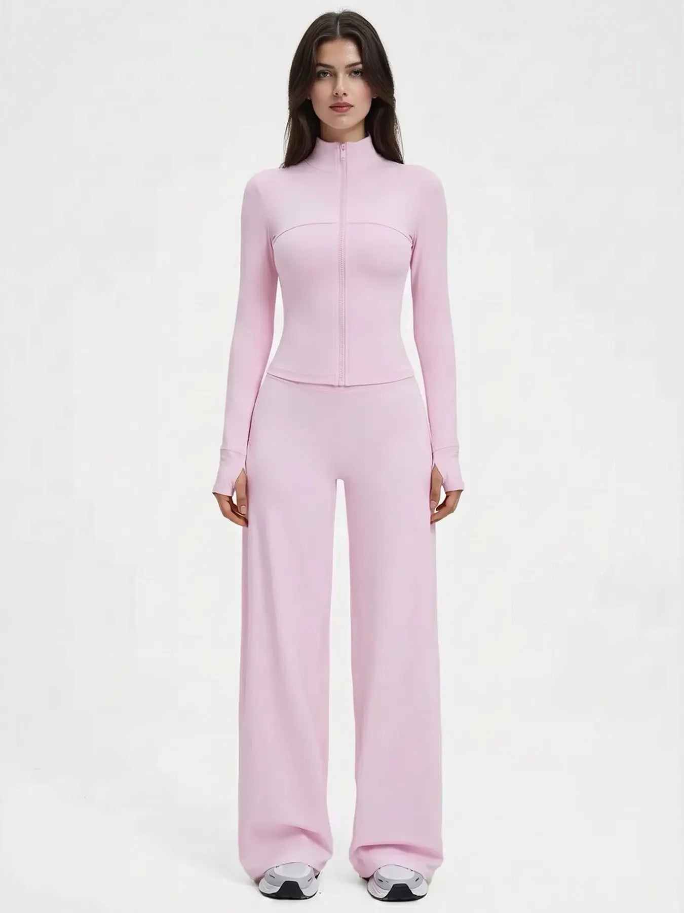 Yoga Set for Women, Long Sleeve Fitted Jacket + High Waist Pants, Quick Dry Sportswear for All Seasons, Perfect for Gym & Daily Wear