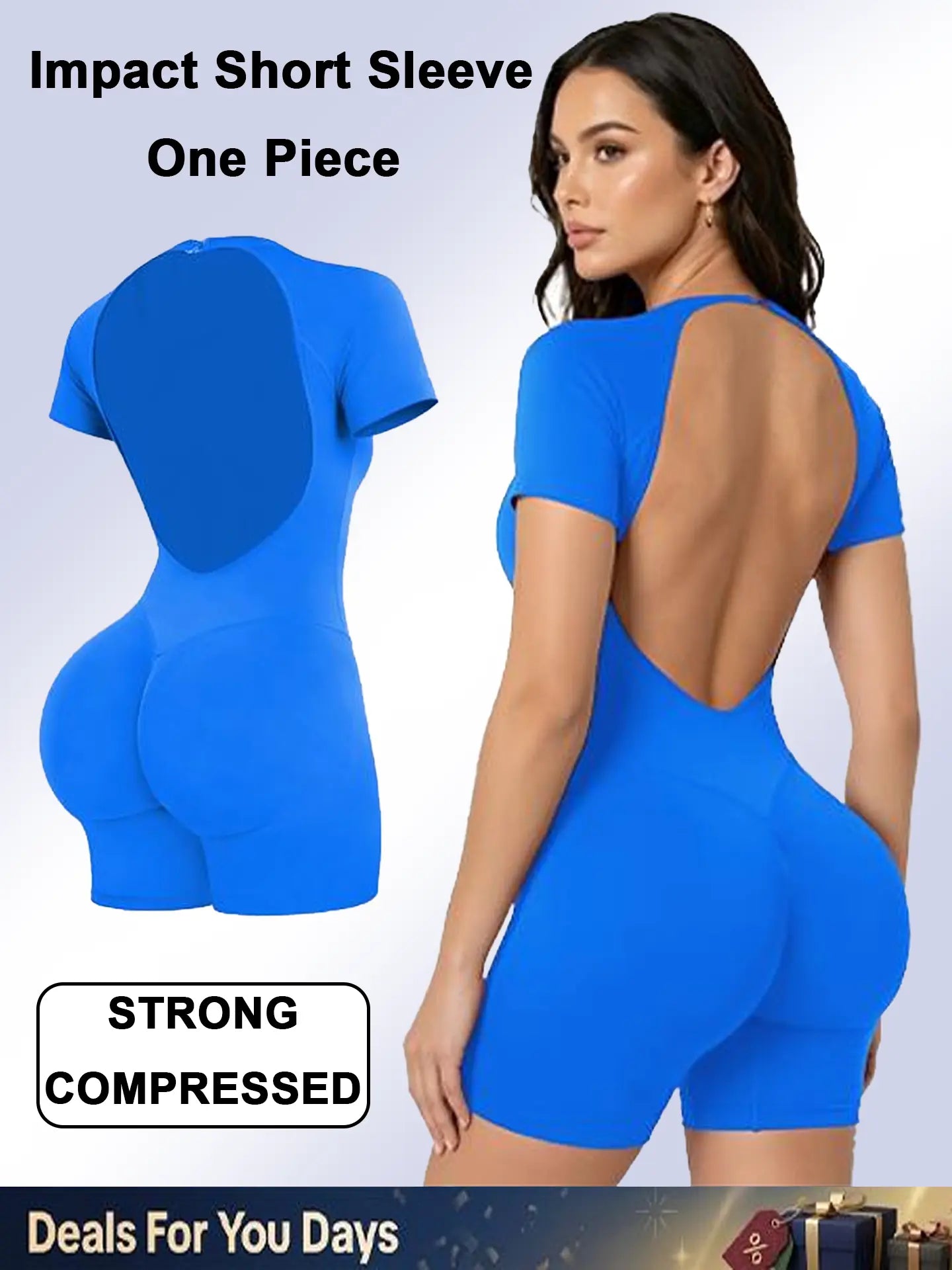 GYMER Impact Short Sleeve One-Piece Padded Bralette with Tummy Control and Butt Lifting Features for Sporty Yoga and Activewear Workouts
