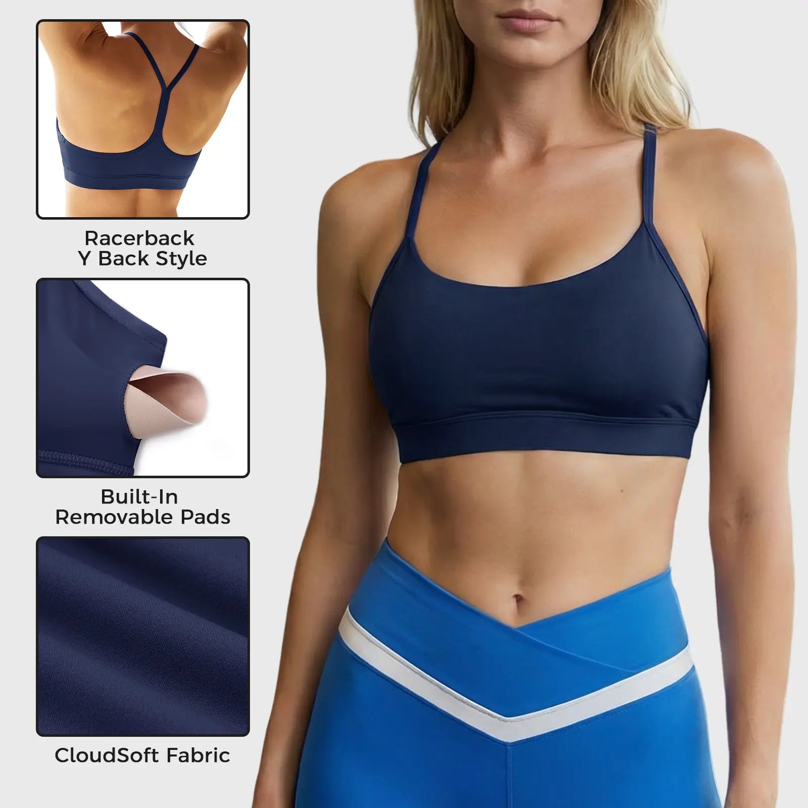 Padded Wireless Sports Bra – Y-Back Scoop Neck for Low-Impact Workouts