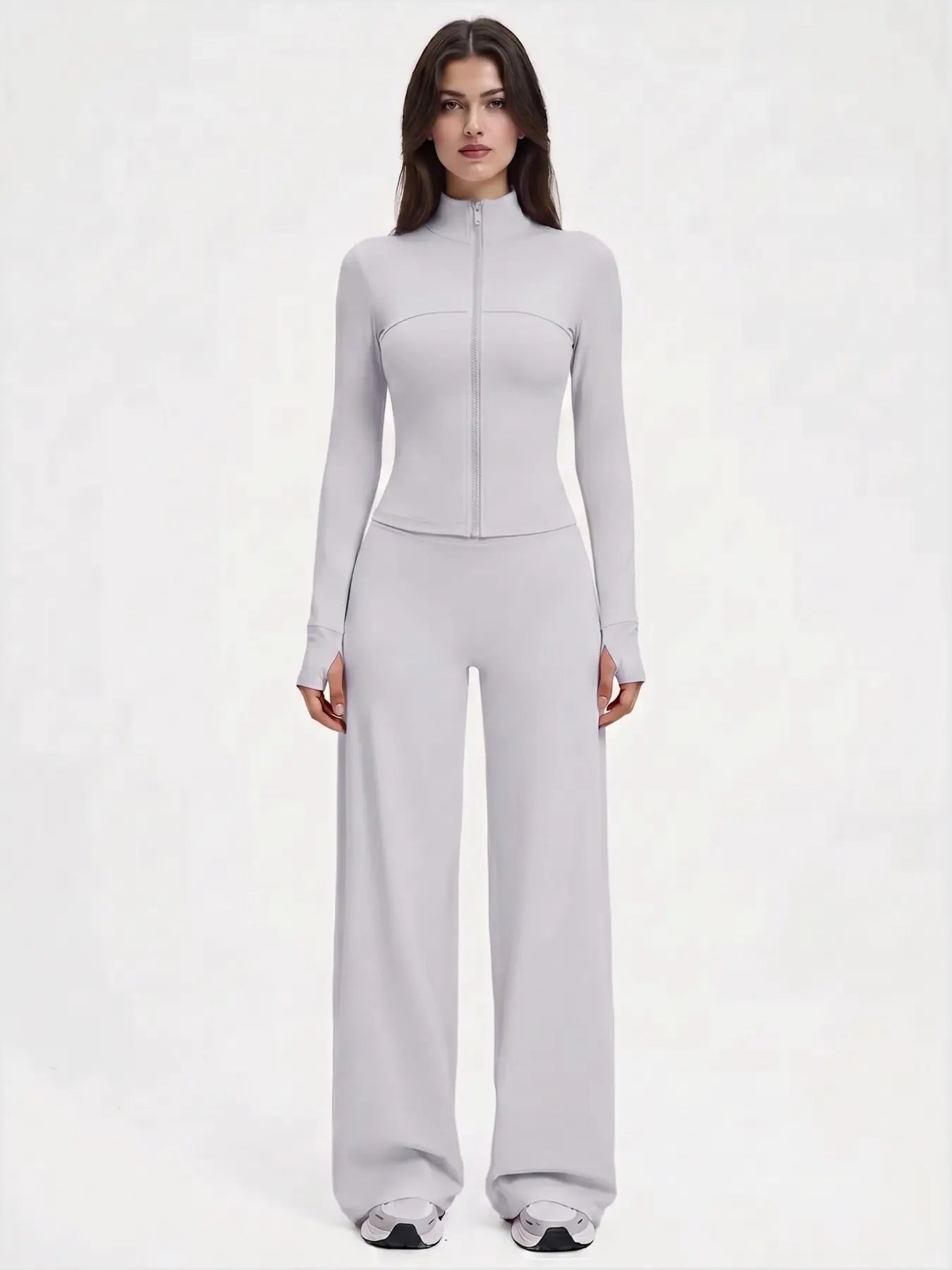 Yoga Set for Women, Long Sleeve Fitted Jacket + High Waist Pants, Quick Dry Sportswear for All Seasons, Perfect for Gym & Daily Wear