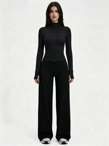 Yoga Set for Women, Long Sleeve Fitted Jacket + High Waist Pants, Quick Dry Sportswear for All Seasons, Perfect for Gym & Daily Wear