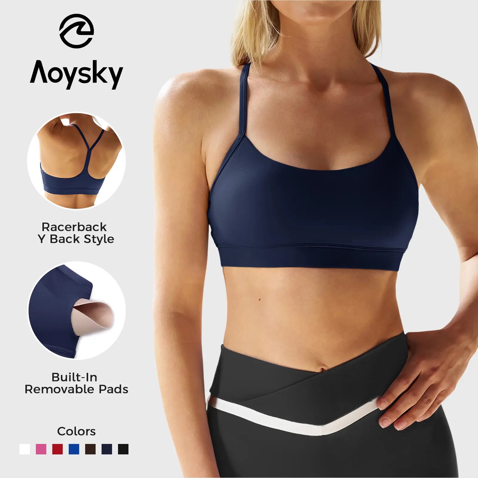 Padded Wireless Sports Bra – Y-Back Scoop Neck for Low-Impact Workouts