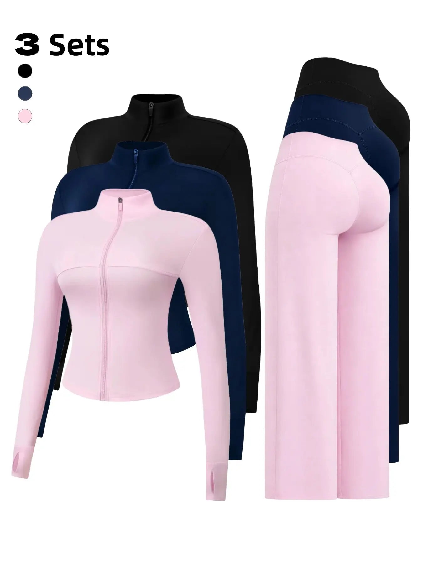 Yoga Set for Women, Long Sleeve Fitted Jacket + High Waist Pants, Quick Dry Sportswear for All Seasons, Perfect for Gym & Daily Wear