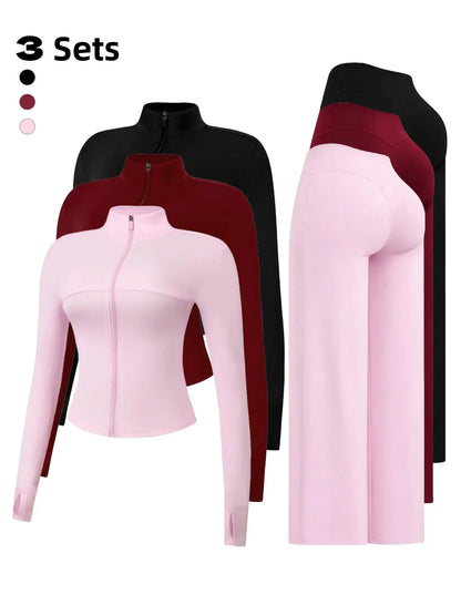 Yoga Set for Women, Long Sleeve Fitted Jacket + High Waist Pants, Quick Dry Sportswear for All Seasons, Perfect for Gym & Daily Wear
