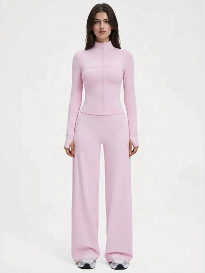 Yoga Set for Women, Long Sleeve Fitted Jacket + High Waist Pants, Quick Dry Sportswear for All Seasons, Perfect for Gym & Daily Wear